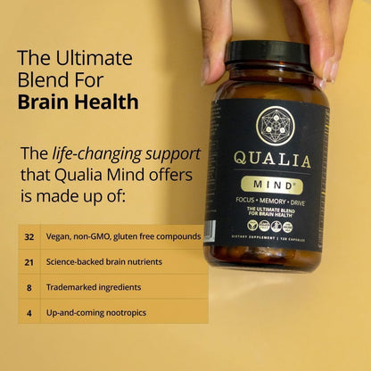 Qualia Mind — Beat Brain Fog - Doctor-Formulated Premium Brain Nourishment - Fuel Focus, Drive & Energy - 32 Ingredients Including Lion’s Mane, Cognizin™, Ginkgo & More - 2 Week Supply*