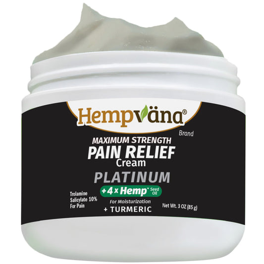 Hempvana Platinum Maximum Strength Relief Cream 4X Hemp for Muscles, Joints, Back, Knees, Shoulders, Neck, Elbows, Hands, Feet. AS SEEN ON TV. Odor-Free, Non-Greasy, Quickly Absorbs, 4X More Hemp