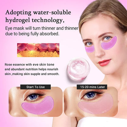 PEAUAMIE Rose Under Eye Patches (30 Pairs) – Soothing Rose Extract Eye Mask for Dark Circles, Puffiness & Fine Lines | Hydrating Skincare