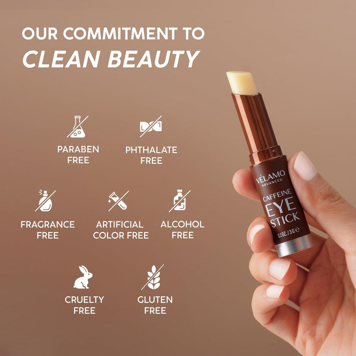 VELAMO Advanced Caffeine Eye Stick – Energizing & Hydrating Under Eye Balm for Dark Circles & Puffiness | Portable Travel Eye Treatment (0.1 oz / 3g)