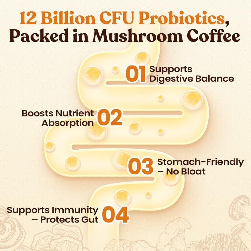 Venture Pal Mushroom Coffee, 12 Mushrooms, Focus & Digestion, 40 Servings - 12 Adaptogenic Mushrooms with Lion's Mane, Cordyceps, Reishi, Turkey Tail, Ashwagandha & Probiotics, Low Caffeine & Calories