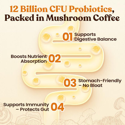Venture Pal Mushroom Coffee, 12 Mushrooms, Focus & Digestion, 40 Servings - 12 Adaptogenic Mushrooms with Lion's Mane, Cordyceps, Reishi, Turkey Tail, Ashwagandha & Probiotics, Low Caffeine & Calories