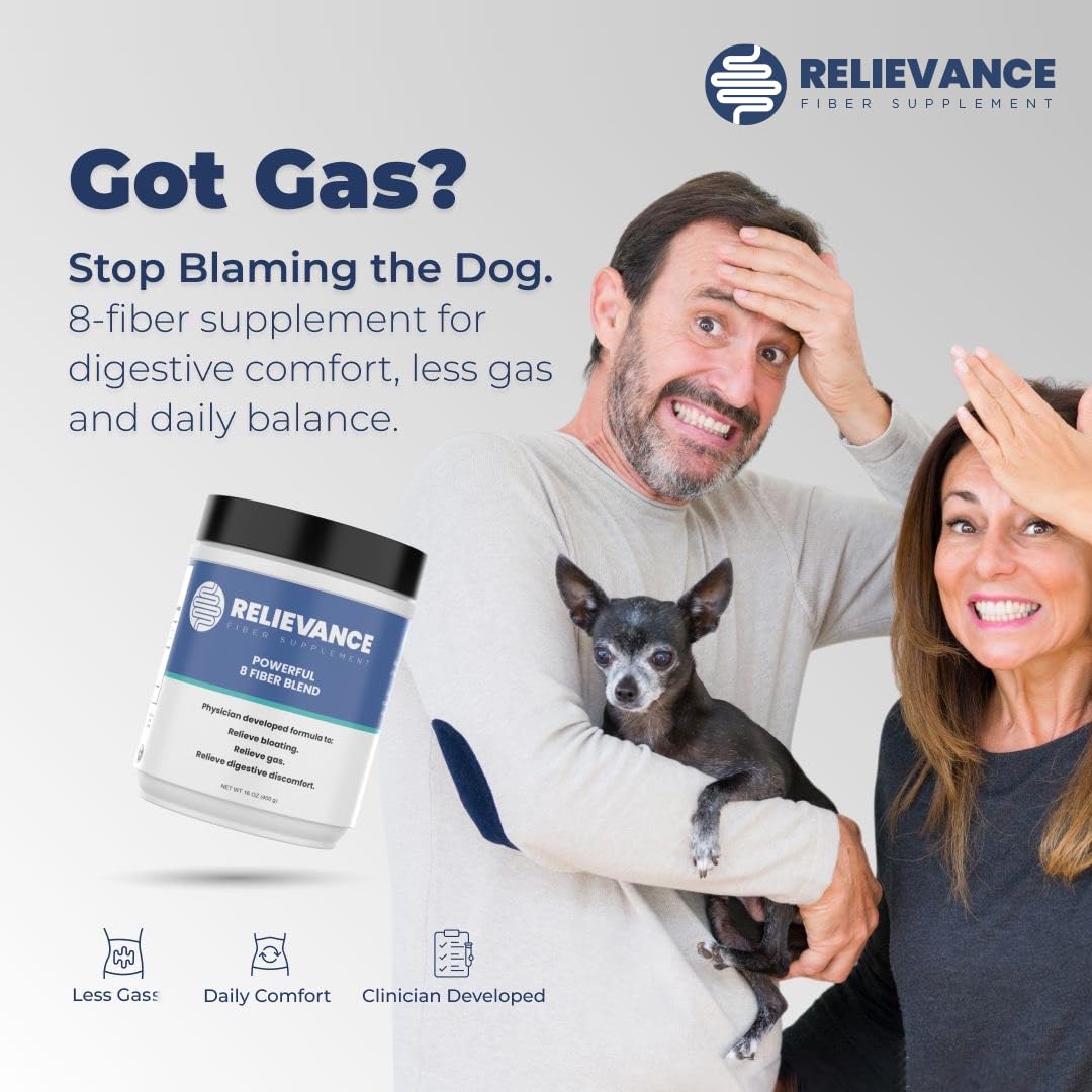 Relievance Fiber Supplement - Clean Formula - Bloating & Gas Relief Fiber Supplement – 8-Fiber Blend for Digestive Health, Doctor Developed, Supports Regularity & Gut Comfort