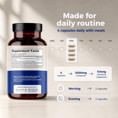 Magnesium L-Threonate Capsules - Brain & Sleep Support - 144mg Elemental Magnesium per Serving - High Absorption Cognitive & Memory Support - 120 Capsules