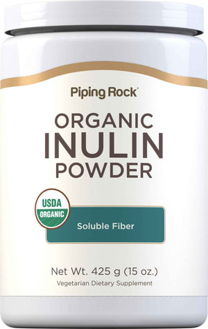 Piping Rock Organic Inulin Powder - 15 oz - Soluble Fiber Supplement - FOS Powder - Vegetarian, Non-GMO, Gluten Free