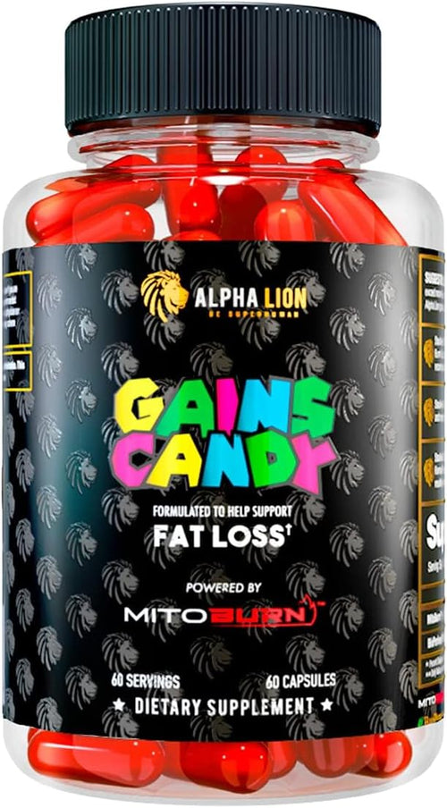 ALPHA LION Gains Candy, Supplement Pills that Support Weight Loss, Appetite Suppressant, Keto-Diet Friendly, Decrease Body Fat, Upgrade Energy & Workout Performance, 60 Capsules (MitoBurn)