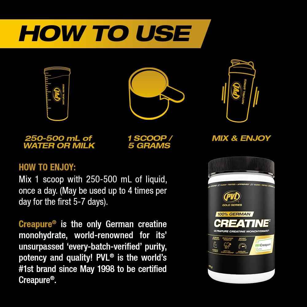 PVL Creapure Creatine - 100% Pure German Creatine Monohydrate Powder-Pharmaceutical Grade Muscle Building Supplement for Strength Training, Pre Workout & Post Workout Protein Support–410g 82 Servings