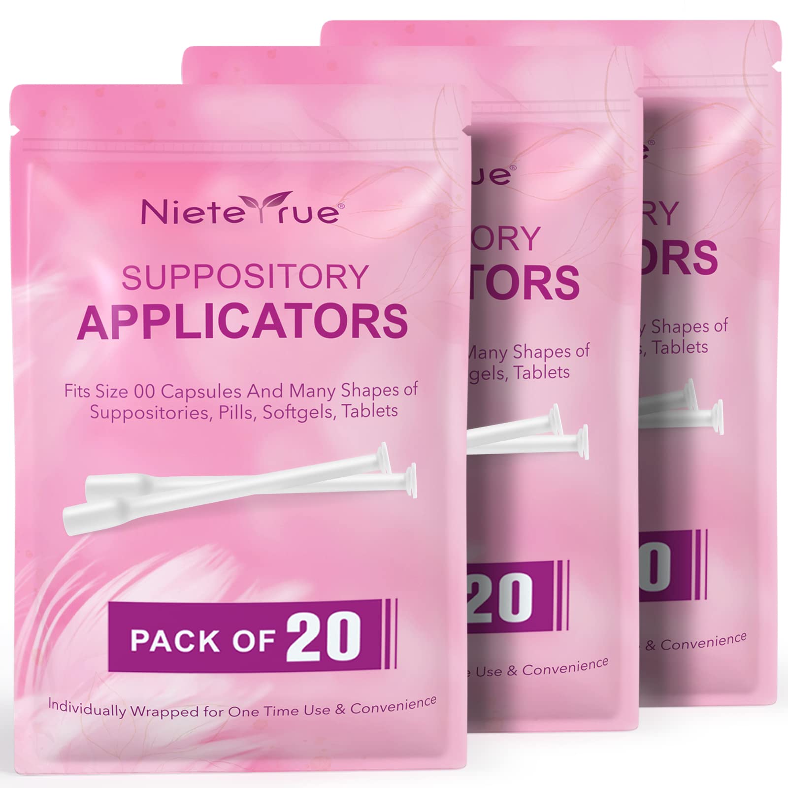 (60 Counts) Nieteyrue Suppository Applicator for Women Fit to Size 00 Cap-sules Soft Tip Auxiliary Tool 