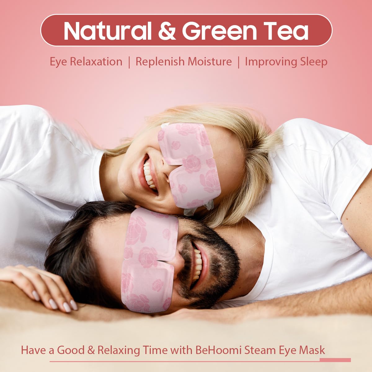 BeHoomi Self Heating Steam Eye Mask – Rose Scented Warm Compress Heated Eye Mask for Sleep, Spa & Relaxation (20 Pack)