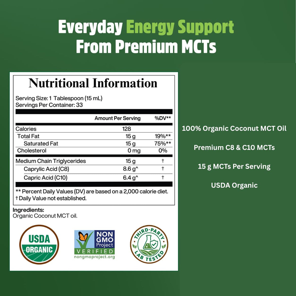 Orgaheal Organic MCT Oil from Pure Coconut with C8 & C10 | Glass Bottle | 16.9 fl oz (500 ml) | Rapid Keto | Brain & Body Fuel | USDA Organic Certified | Vegan, No Fillers