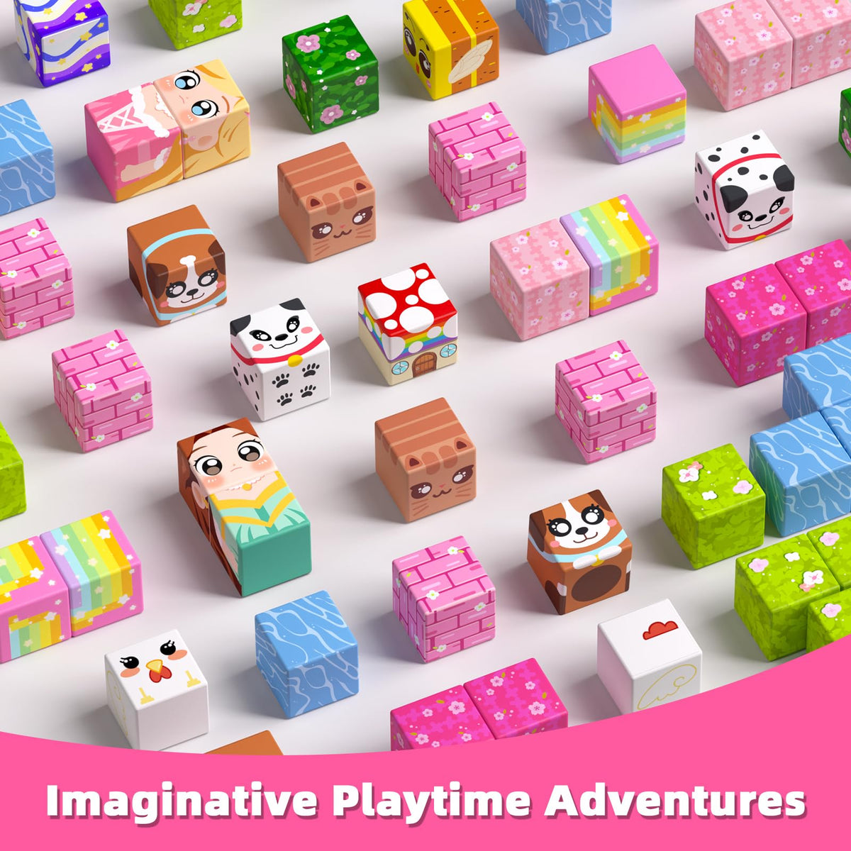 100PCS Magnetic Blocks, Magnetic Building Cube Set for Kids Ages 3+, Constructions STEM Stacking Tiles Toy Building Birthday Gifts for Girls