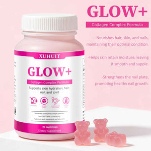 PBZPBZ Glow Collagen Gummies with Hyaluronic Acid & Resveratrol - Gentle Support for Skin, Hair & Nail Care - Non-GMO - 90 Count (1)
