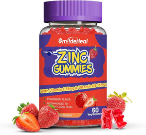 Zinc Gummies, Zinc 50mg, Zinc Citrate, with Vitamin C, Vitamin D3, 60 Count - Zinc Gummies, Zinc 50mg, Zinc Citrate, with Vitamin C, Vitamin D3, Strawberry Flavor Gummies, 60 Count