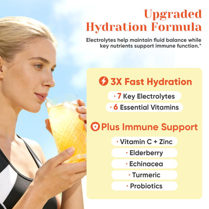 Venture Pal 2-in-1 Hydration + Immune Electrolytes Powder Packets with 7 Electrolytes & 6 Vitamins, Elderberry, Turmeric, Echinacea - Liquid Daily IV Drink Mix