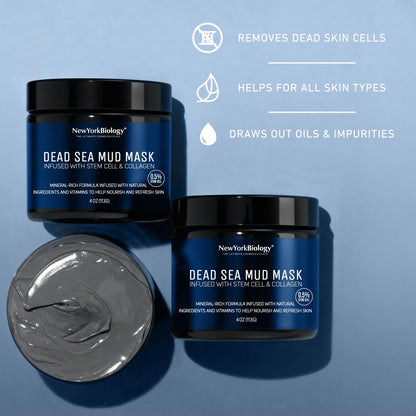 New York Biology Dead Sea Mud Mask for Face, Body - with Stem Cell and Collagen - Spa Quality Pore Refiner for Oily Skin