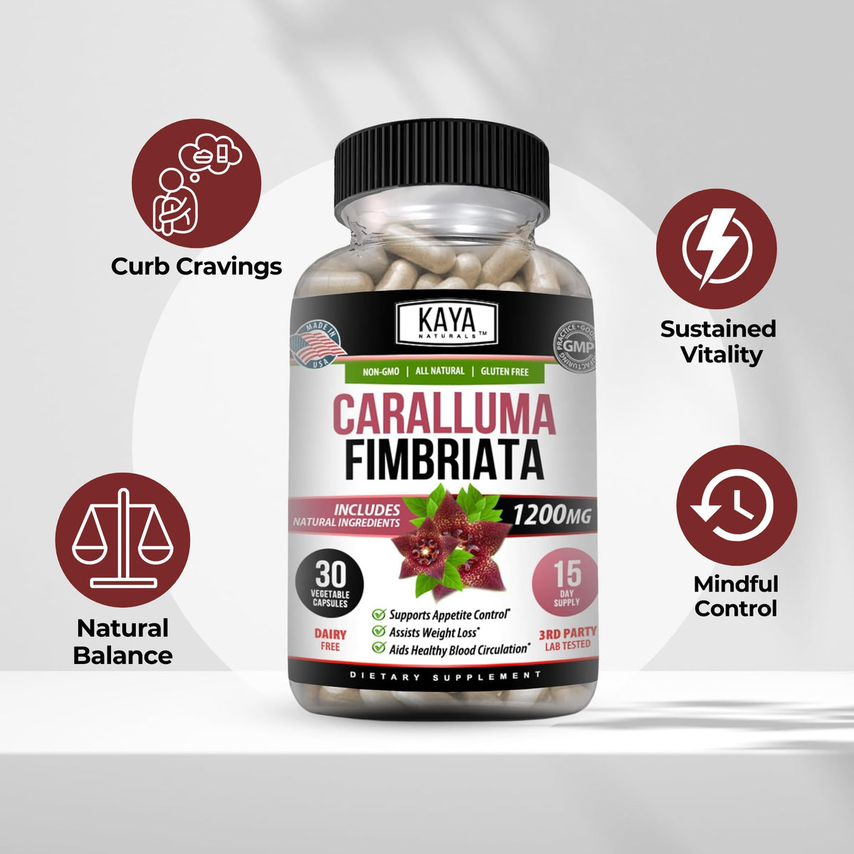 Kaya Naturals - Caralluma Fimbriata 1200mg High Potency Supplement | Maximum Strength Natural Endurance Support, Vegetarian Capsules (30 Count)
