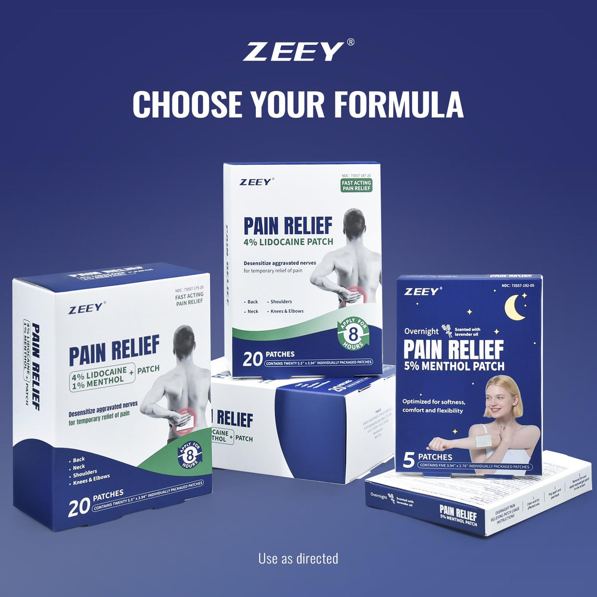 ZEEY 4% Lidocaine Pain Relief Patches, Maximum Strength OTC, for Back, Knee, Neck, Shoulders, Joints, Muscle Soreness, Fast Acting, Topical Anesthetic, Large Gel Patch, 5.5" x 3.94", 40 Count