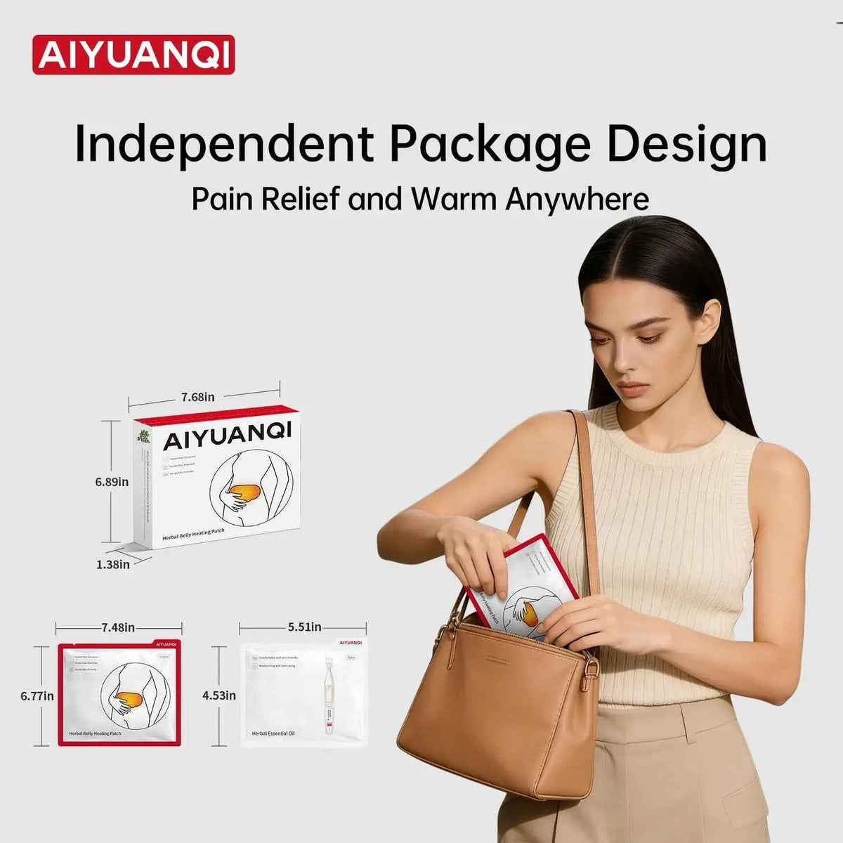 AIYUANQI 3PCS Menstrual Cramps Herbal Heating Patches for Pain Relief, Self-Heating Mugwort Patches, Full Abdomen Cover and Skin-friendly Comfortable, Rapid Heating and Keep Warm, Ideal Gift for Women
