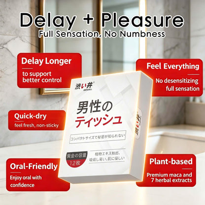 DRYWELL Delay Wipes for Long Last Men, Natural Herb Formula, No Numbing
