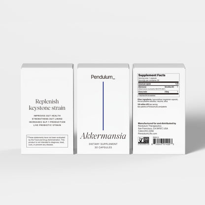 Pendulum Akkermansia Probiotic with Prebiotic Fiber - Increases GLP-1 Production, Delayed Release, Third-Party Tested, 100M AFU Live Strain for Gut Health for Men & Women (30 Capsules, 1-Pack)