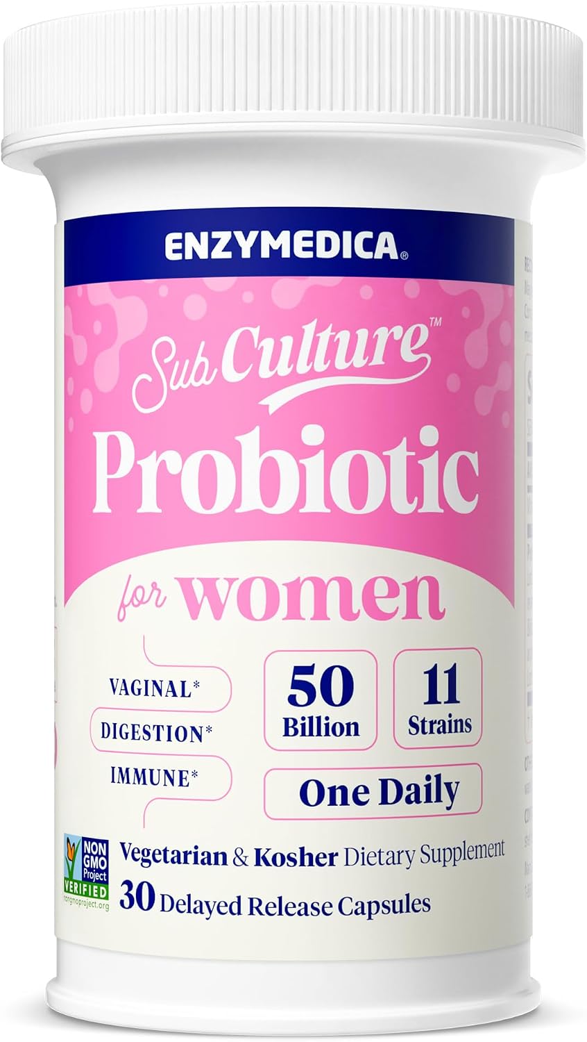 Enzymedica SubCulture Women's Probiotic, 50B CFU, Gut Support, 30 Caps - Helps Maintain Healthy Vaginal Flora & Urinary Tract Balance