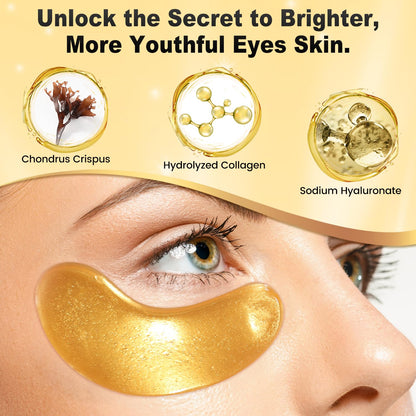 Tibobo 24K Gold Under Eye Patches - Collagen Enriched Eye Mask for Dark Circles & Puffiness - Valentines Day Gift (48 Pairs)