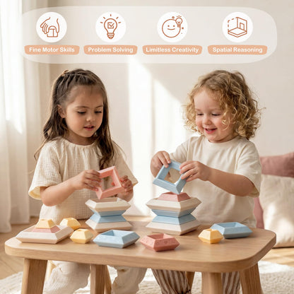 Joyreal Montessori Stacking Blocks for Toddlers 1-3，30PCS Nesting & Building Toys with Storage Bag,Educational Fine Motor Learning Toy, Preschool STEM Stacking Blocks for Boys Girls 12M+