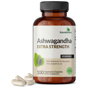 Futurebiotics Ashwagandha Extra Strength Stress & Mood Support 100 Capsules - Vegetarian, Non-GMO, Gluten-FREE, Soy-FREE, BioPerine for High Absorption