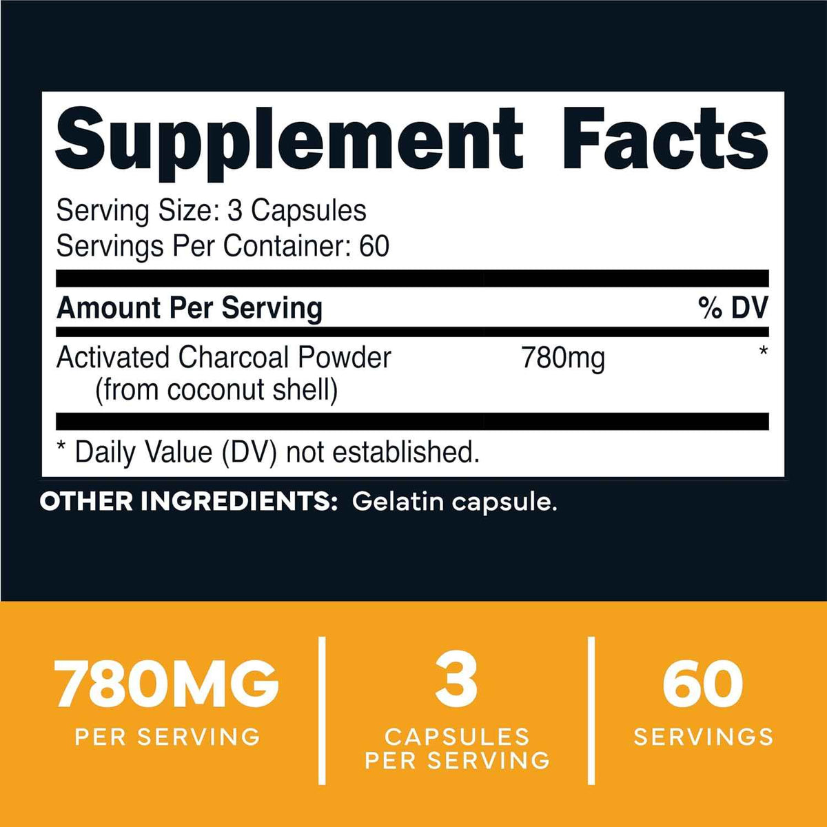 Type Zero Activated Charcoal (780mg) 180 Capsules, 60 Servings, Gluten-Free - From Coconut Shell, GMO-Free