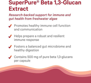 PURE SYNERGY SuperPure Beta 1,3-Glucan Extract - 500 mg Beta 1,3-Glucan Supplement from Algae - Yeast-Free, Non-GMO, Standardized Extract - Supports Immune Health & Digestion (60 Capsules)