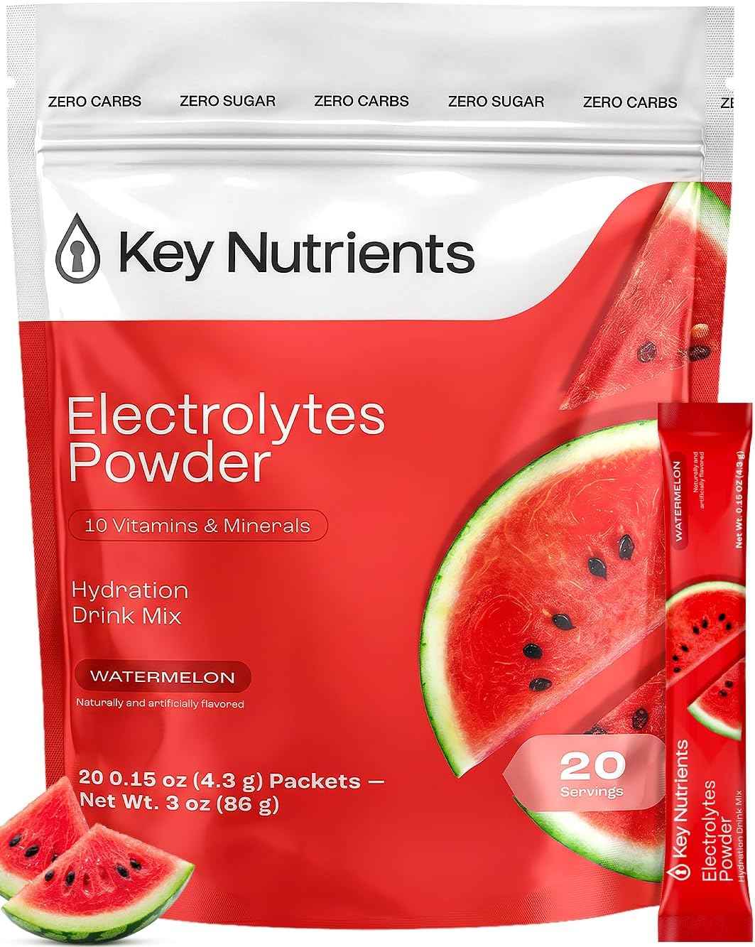 KEY NUTRIENTS Electrolytes Powder Bundle, Tropical Peach Mango 90 Servings Jar + Juicy Watermelon 20 Count Packets, Sugar Free Hydration Travel Drink Mix with Vitamins & Minerals, No Calories
