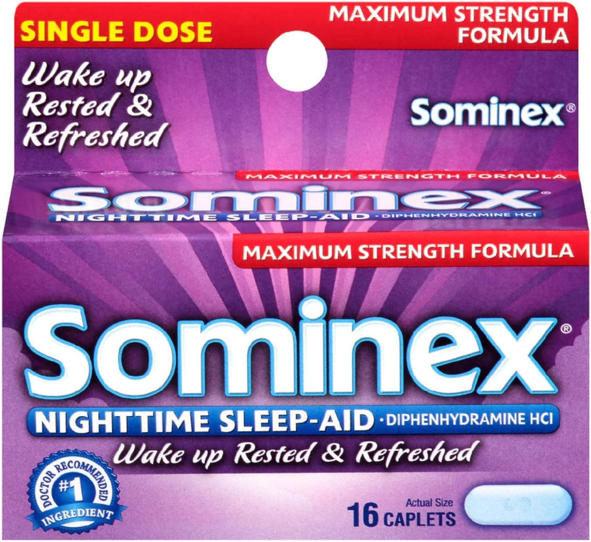 Sominex Nighttime Sleep-Aid Caplets, Maximum Strength, 16-Count Boxes (Pack of 4)