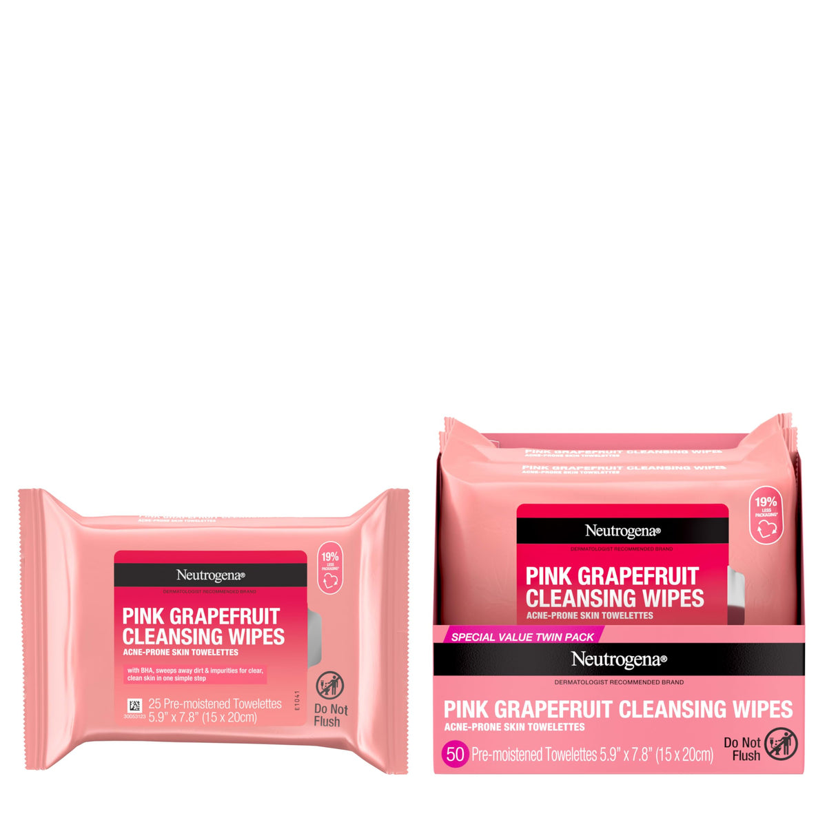 Neutrogena Makeup Remover Cleansing Towelettes, Pink Grapefruit, 25 Count, Twin Pack
