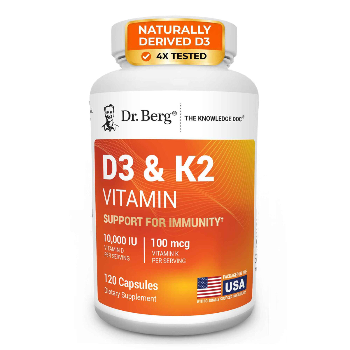 Dr. Berg Maximum Strength 7-in-1 Vitamin D3 K2 5000 IU - Naturally Derived D3 - 4X Lab-Tested & Verified - High Absorption Formula - K2 D3 Vitamin Supplement - 60 Capsules