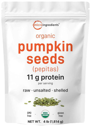 Organic Pumpkin Seeds, 4lbs - Raw, Unsalted, & Shelled - Whole Pepitas - Pumpkin Seeds to Eat - Great for Baking, Smoothies, & Salad Toppings - Natural Source of Essential Fatty Acids, Protein, & Iron