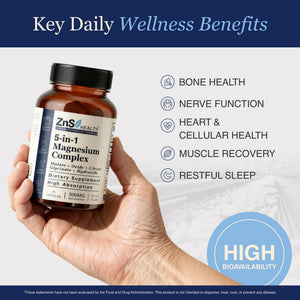 ZnS Health Spectrum 5 Magnesium Complex for Women & Men – 5 Magnesium Complex Supplement with Glycinate, Malate, Citrate & Hydroxide for Sleep, Muscle Recovery & Calm – 500mg Vegan – 60 Capsules ZnS Health buy supplements Au