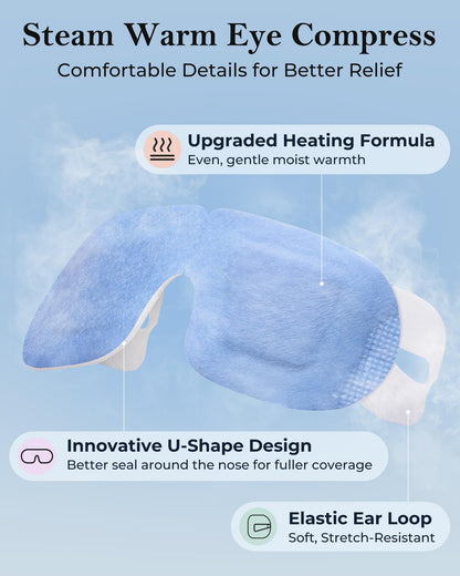 Steam Eye Mask for Dry Eyes (16 Packs) - Unscented Self-Heating Warm Compress for Stye, Digital Strain & Deep Sleep