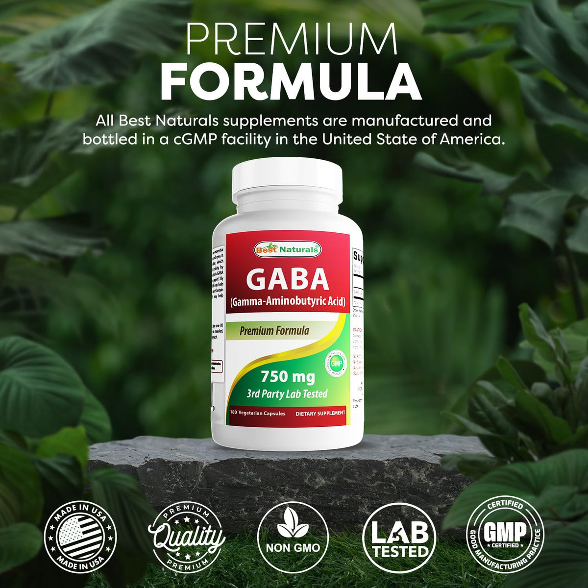 Best Naturals GABA Supplement 750mg 180 Veggie Capsules, Naturals Sleep Aid