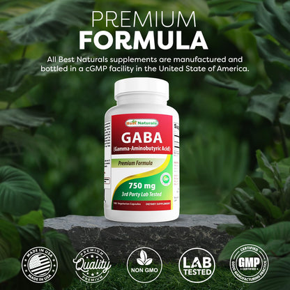 Best Naturals GABA Supplement 750mg 180 Veggie Capsules, Naturals Sleep Aid