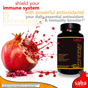 Saba Pomegranate Plus – Antioxidant Supplement with Astaxanthin & Adaptogens | Immune, Skin, Heart & Brain Support | Daily Stress & Cellular Wellness | 60 Capsules SabaBuy Supplements Australia