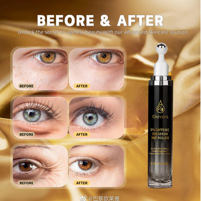 Caffeine Eye Serum with 360° Cooling Massage Roller (20ml) – Rapid Dark Circle & Puffiness Treatment | Anti-Aging Under Eye Brightener