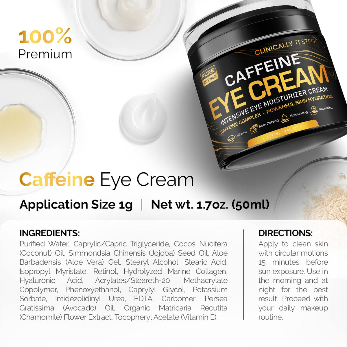 Caffeine Anti-Aging Eye Cream (1.7oz) – Advanced Treatment for Dark Circles, Eye Bags & Puffiness | Instant Face & Eye Lift for Men & Women