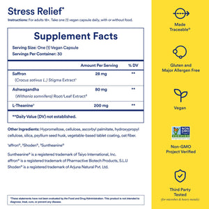 Ritual Stress Relief Supplement - Ashwagandha, L-Theanine, & Saffron - Helps Reduce Stress, Manage Cortisol, Promotes Calm, Relaxation* - All Day Support* - Vegan - Citrus - 30 Capsules - 30 Servings Ritual buy supplements Au