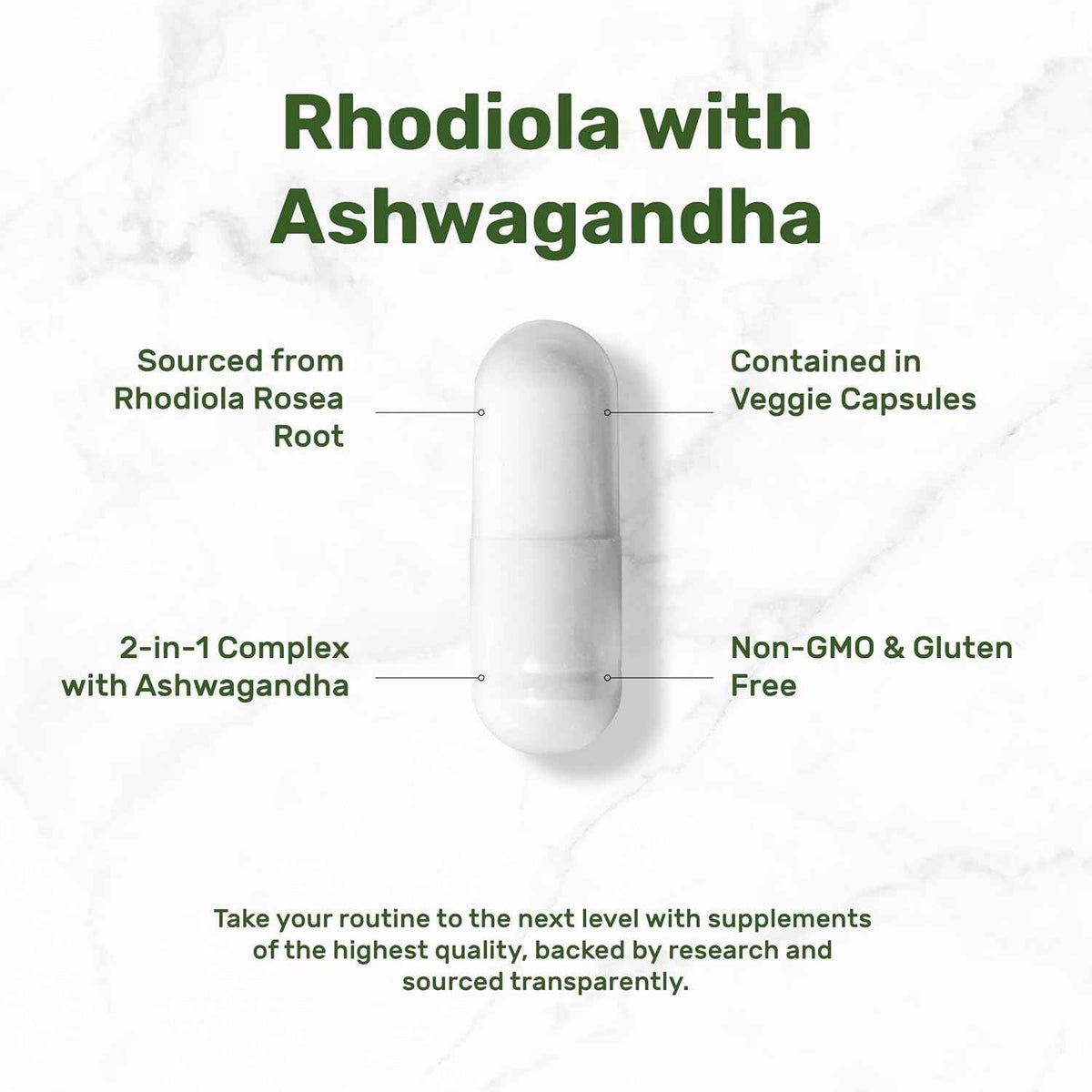 DEAL SUPPLEMENT Rhodiola Rosea with Ashwagandha, 240 Veggie Capsules - Rhodiola Rosea Supplement - Rhodiola & Ashwagandha Blend - Non-GMO