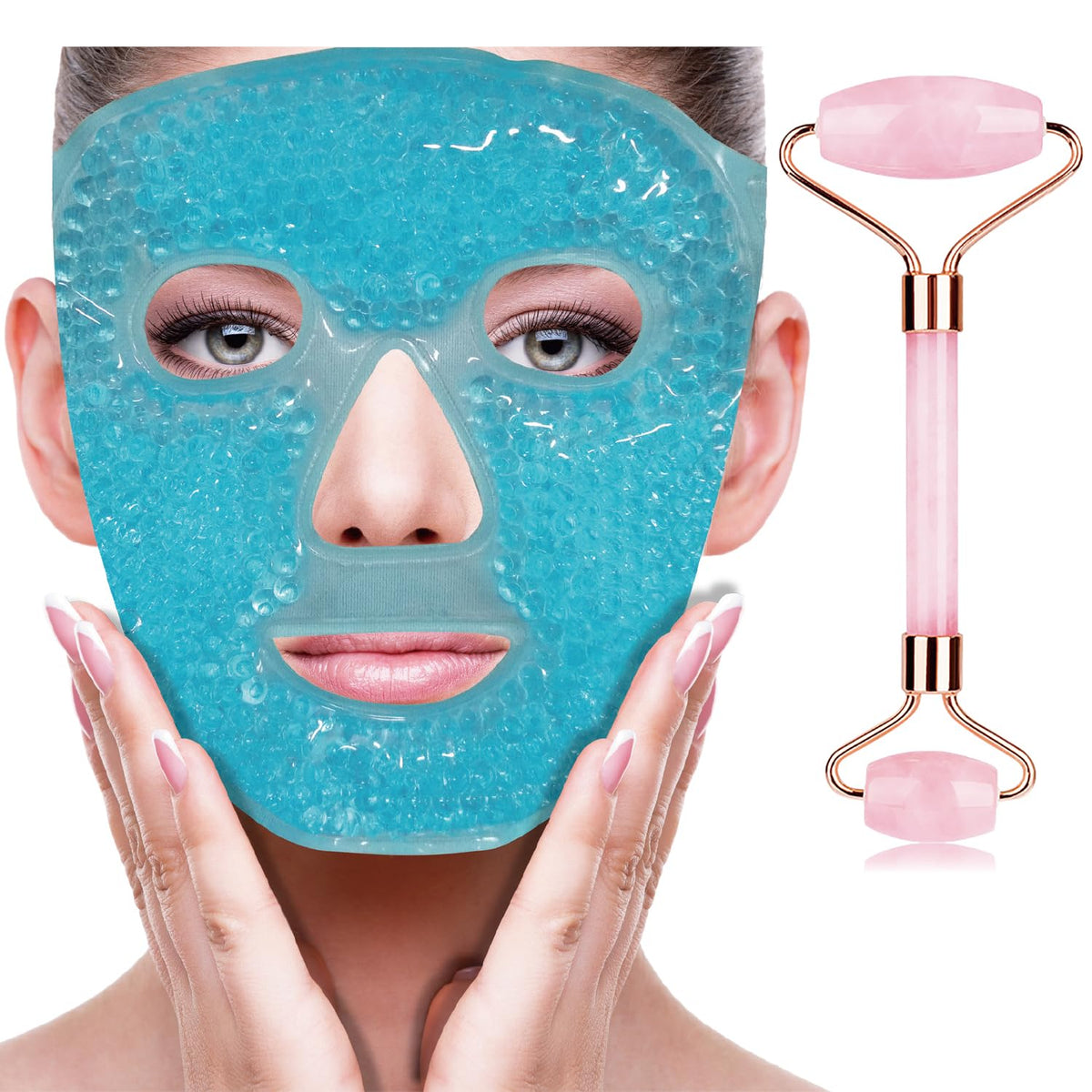 ZNÖCUETÖD 3-in-1 Face Sculpting Set – Ice Roller, Jade Roller & Cooling Gel Eye Mask Gift Set | For Puffiness, Wrinkles & Lifting
