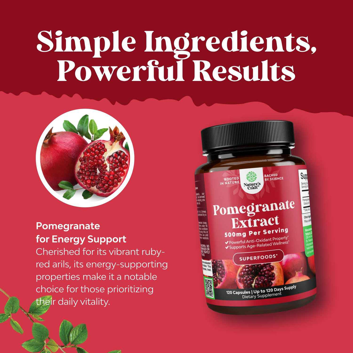 Advanced Pomegranate Extract Capsules - Powerful Antioxidant & Healthy Heart Support - Easy To Swallow Pomegranate Supplement - Superfood for Energy & Gut Health Support - Third Party Tested - 60 Ct