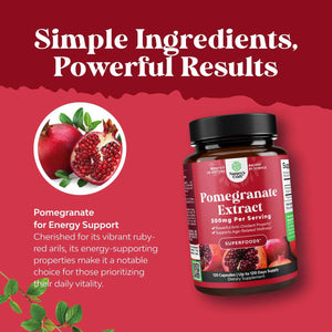 Advanced Pomegranate Extract Capsules - Powerful Antioxidant & Healthy Heart Support - Easy To Swallow Pomegranate Supplement - Superfood for Energy & Gut Health Support - Third Party Tested - 60 Ct