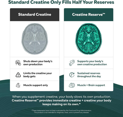Creatine Reserve - Creatine Monohydrate Plus GAA for Mind, Muscle & Energy Support - Dual Pathway Delivery Creatine Supplement for Women & Men - Active B Vitamins & Taurine, Non-GMO (1 month supply)