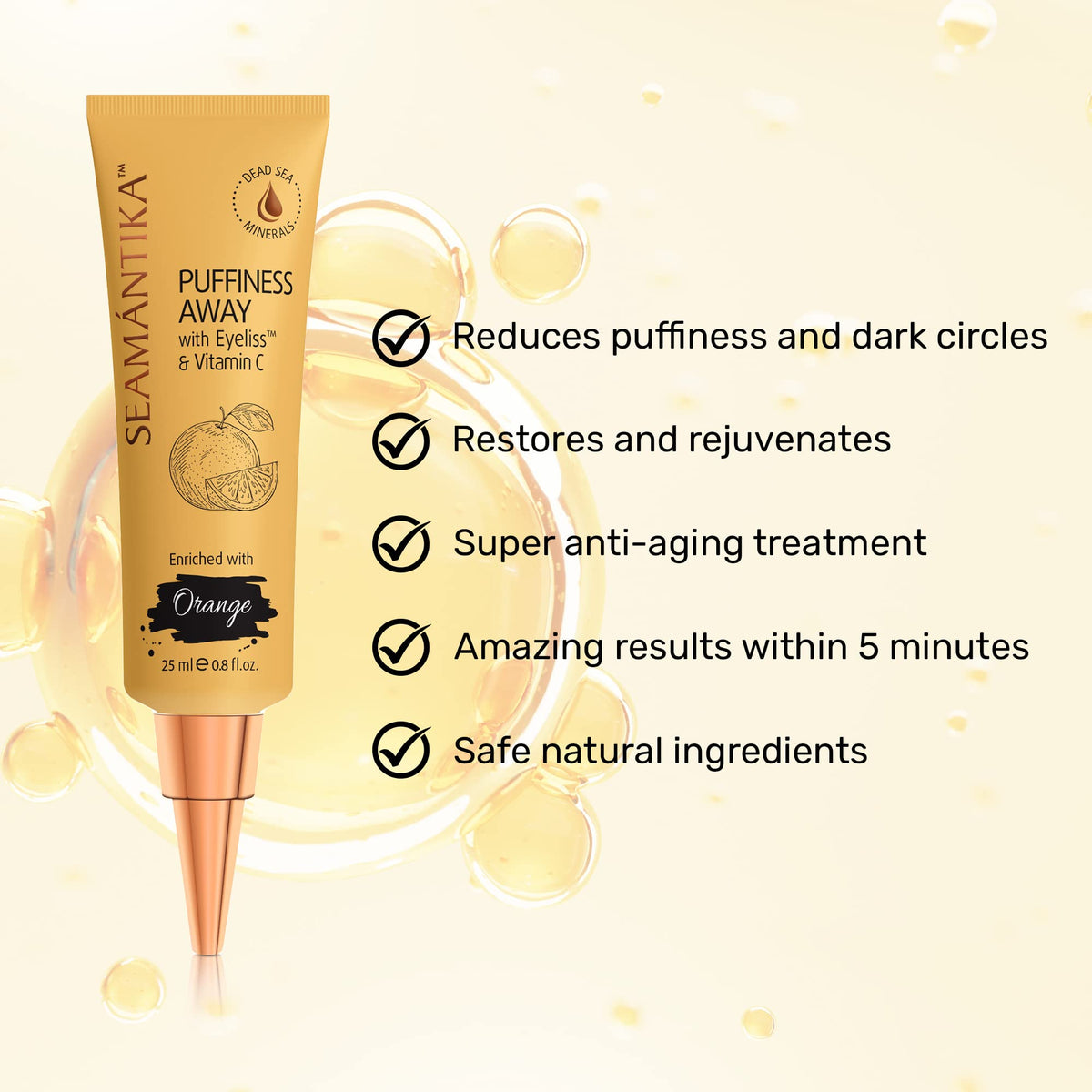 SEAMANTIKA PUFFINESS AWAY Eye Cream - Instant Eye Bag Remover & Puffiness Reducer with Eyeliss™ & Vitamin C (0.8 fl. oz)