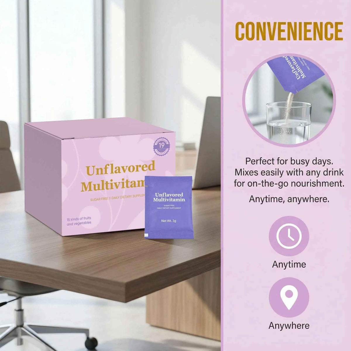 Unflavored Vitamin Powder, Multivitamin Powder Supplement with 19 Vitamins & Minerals + 15 Fruit & Veggie Blend, Supports Healthy Growth